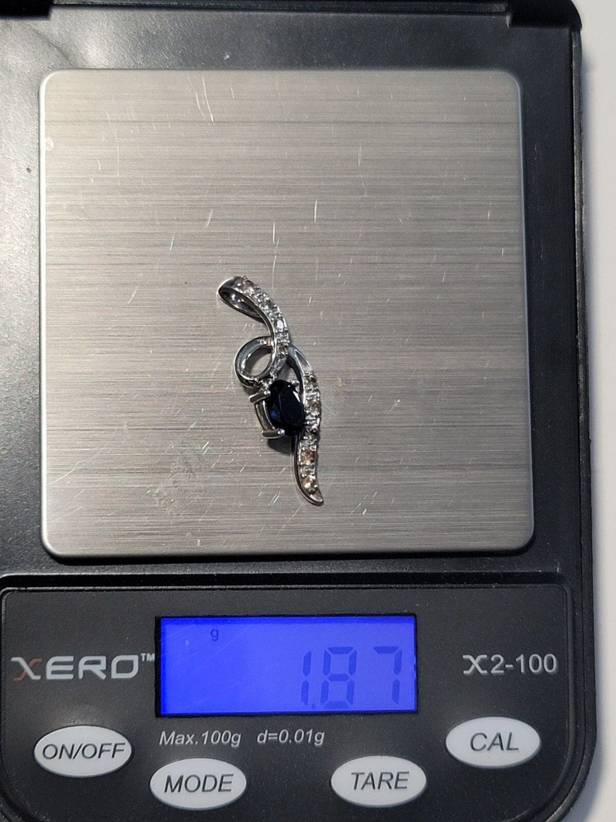 Sterling Silver Blue Stone Pendant 925 Elongated 1.25″ Long 1.87 grams