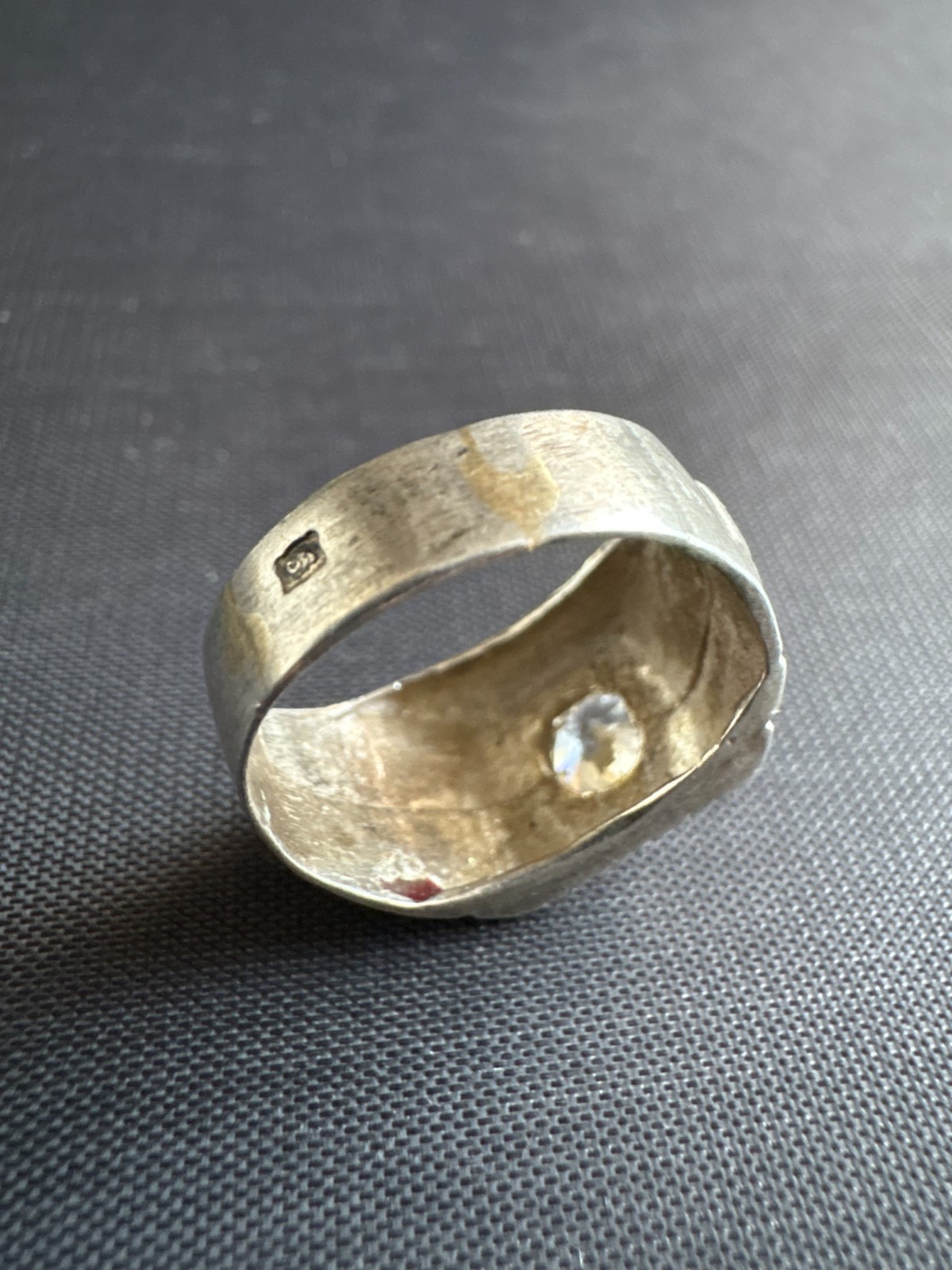 Vintage 925 Sterling Silver Chain Link Band CZ Stone Ring Handmade Size 4.75 US