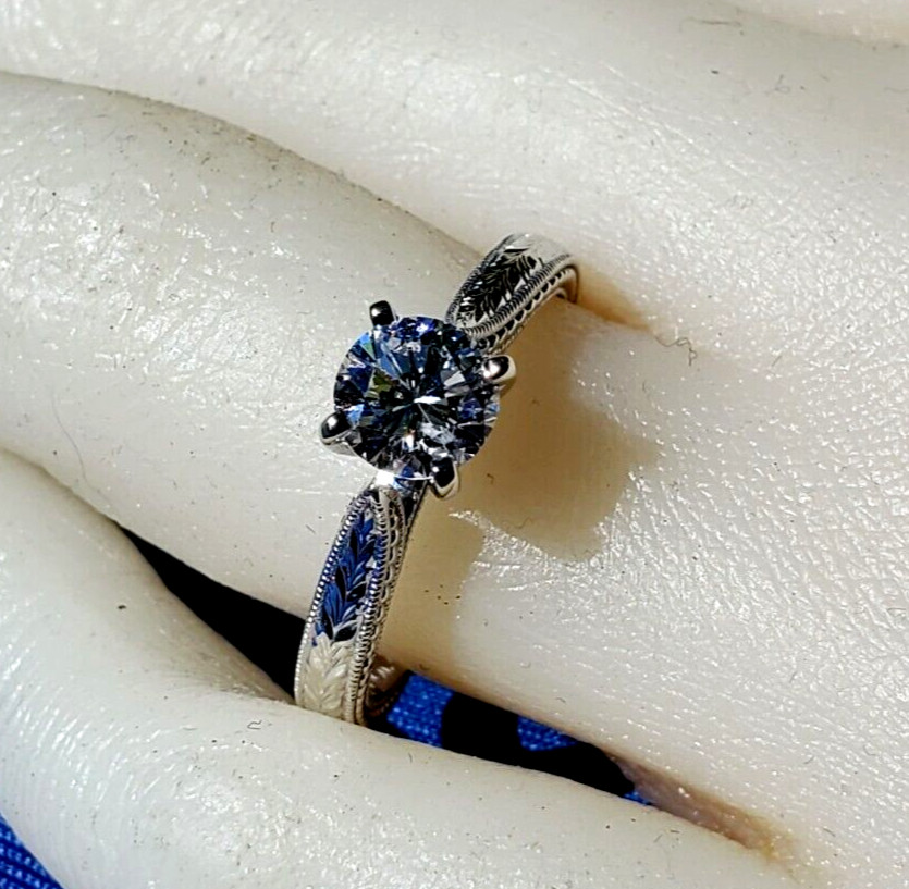 ORIGINAL Gabriel co DIAMOND EARTH MINED Deco Engagement Ring 14K GOLD Solitaire