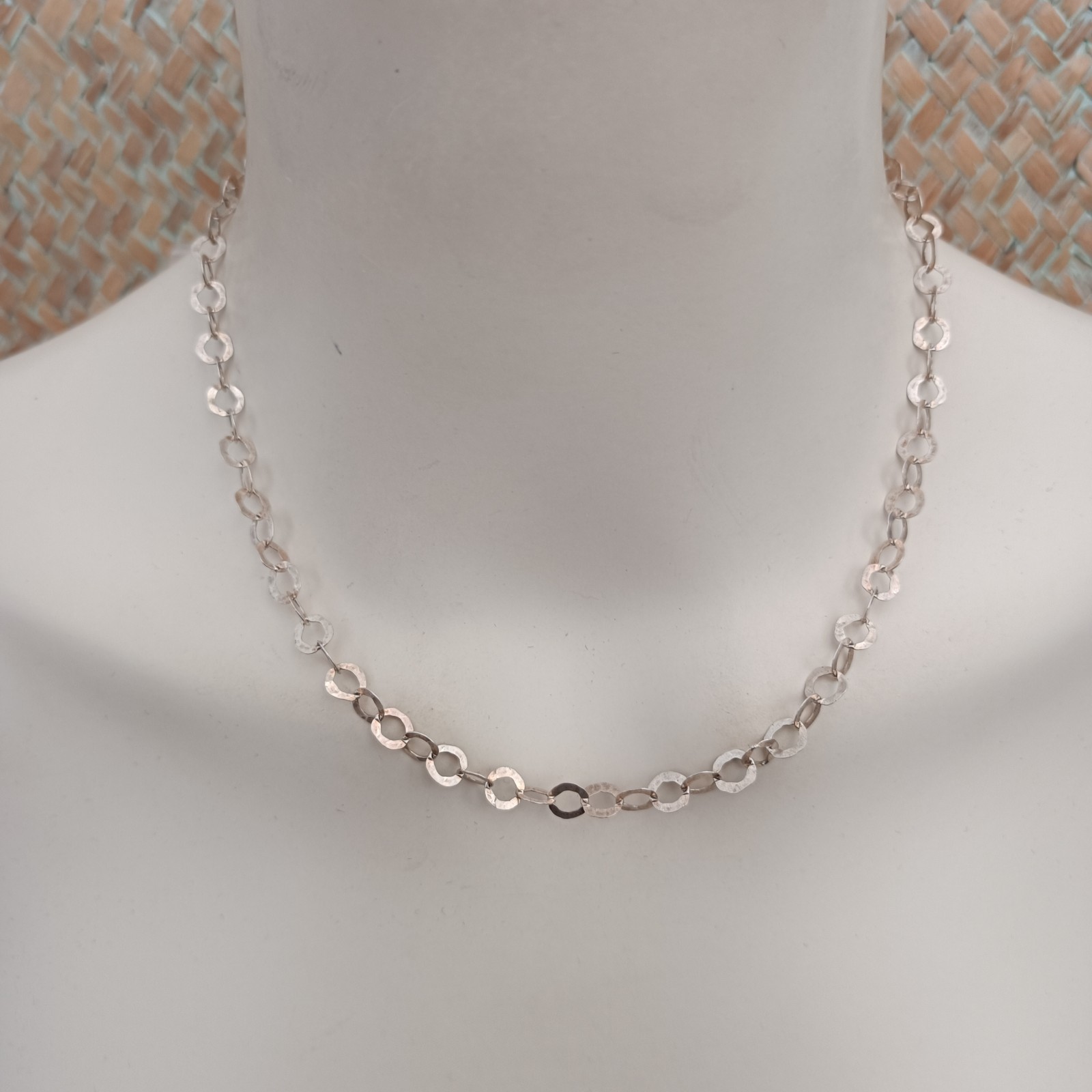 Sterling Silver Chain Necklace Handmade Flatt Hammered Rolo Unique Collar VTG
