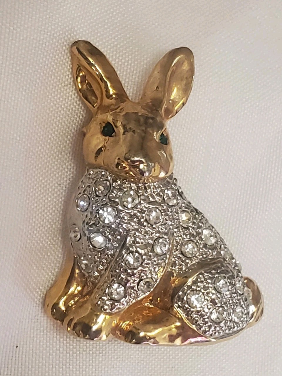 Vintage Rhinestone Bunny Rabbit Pin Brooch Gold Tone Accents