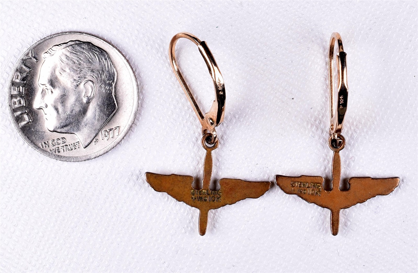 WW2 Army Air Corps 1/20 10K GF Dangle Vermeil Levers Earrings