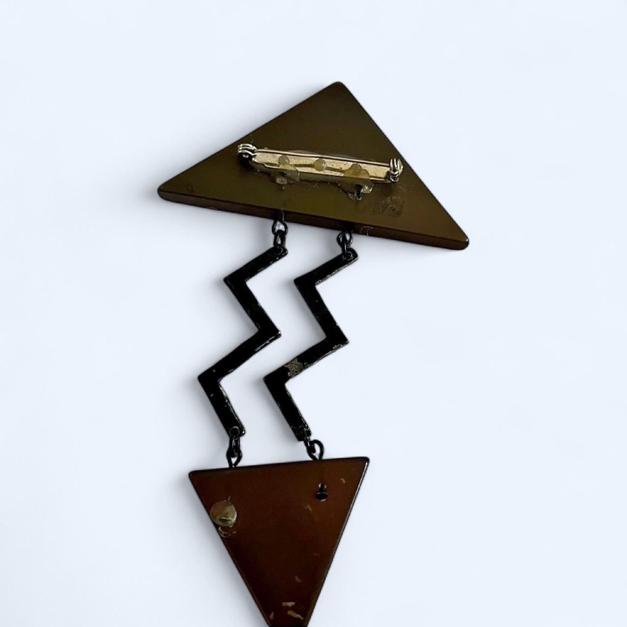 1980s Postmodern Mixed Metal Geometric Triangle Zig-Zag Statement Pin Unique