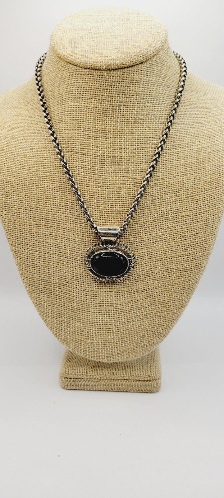 Pendant Necklace Purple CAT EYE Large Silver tone Sliding 21 in Vintage