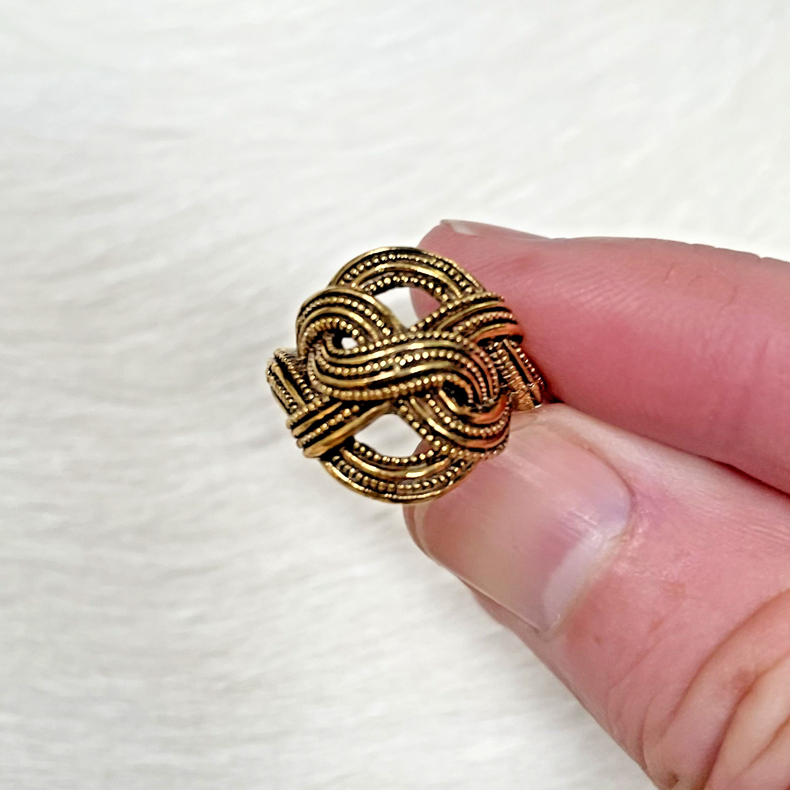 Vintage Trifari Gold Tone Laced Design Ring Adjustable for sizes 5-6