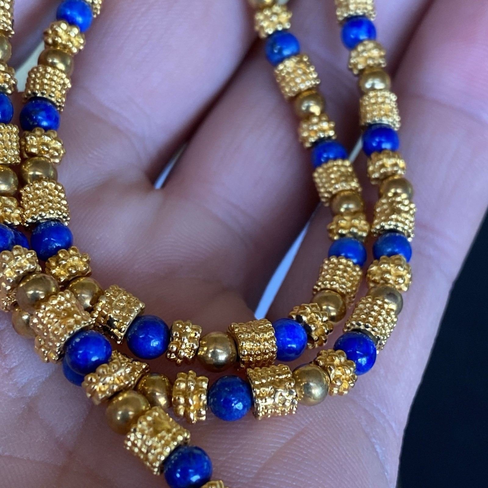 Vtg Museum Museum Art Lapis Lazuli Beaded Necklace Bracelet Etruscan Revival MMA