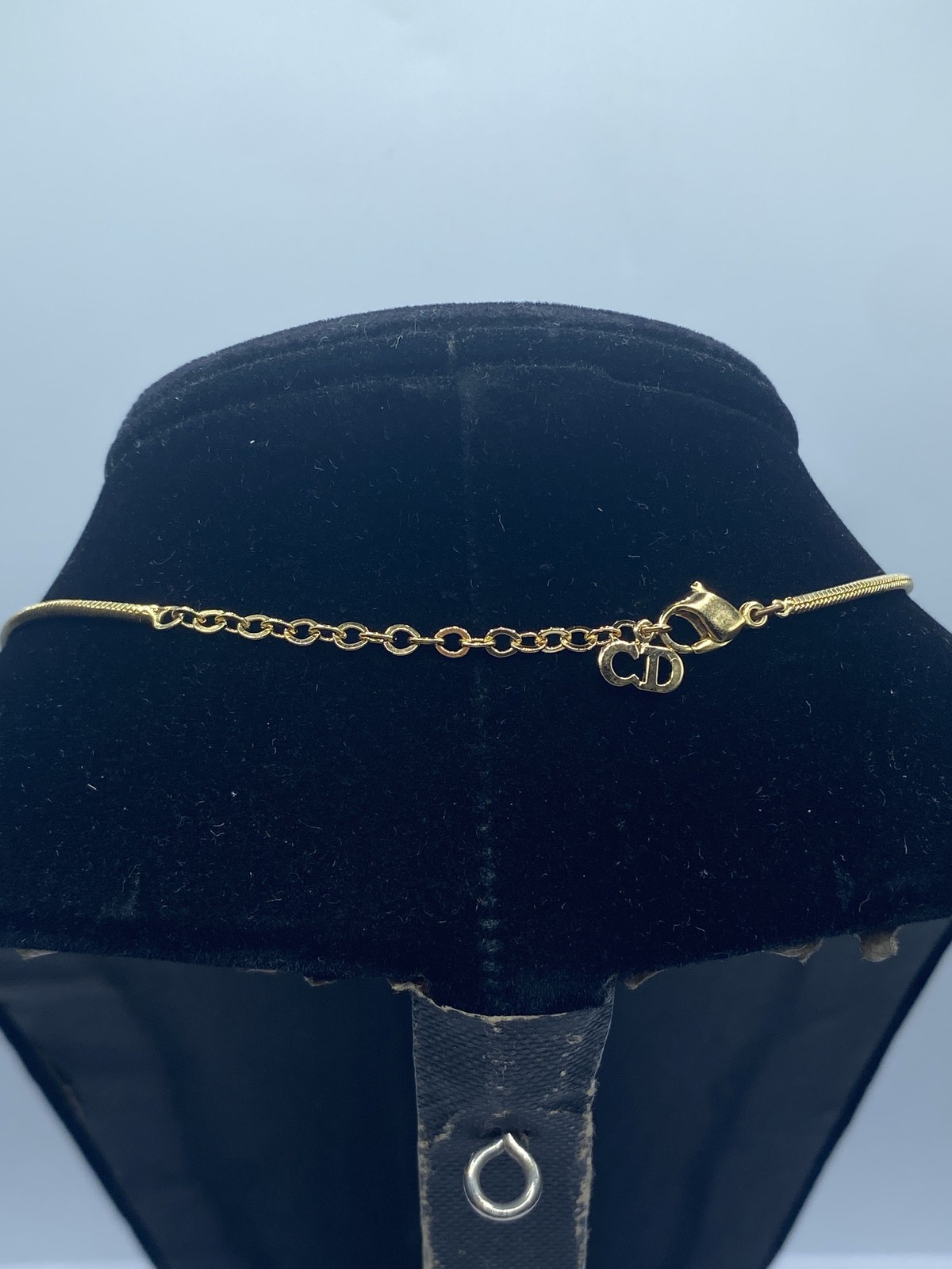 Christian Dior Vintage Gold Tone Crystal V-Shape Necklace 17″ COA