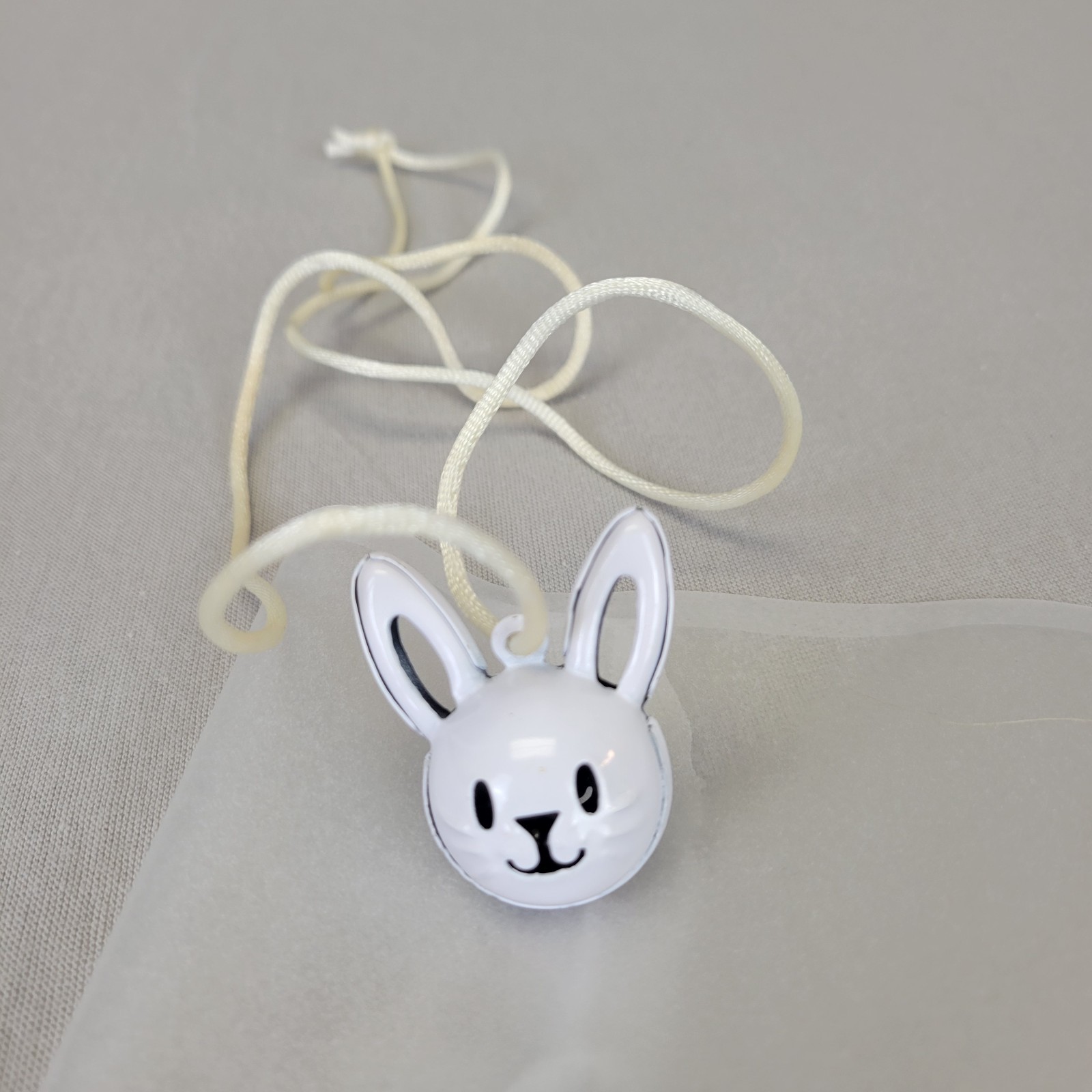 Bunny Rabbit EASTER RATTLE/BELL NECKLACE on Cord Vintage