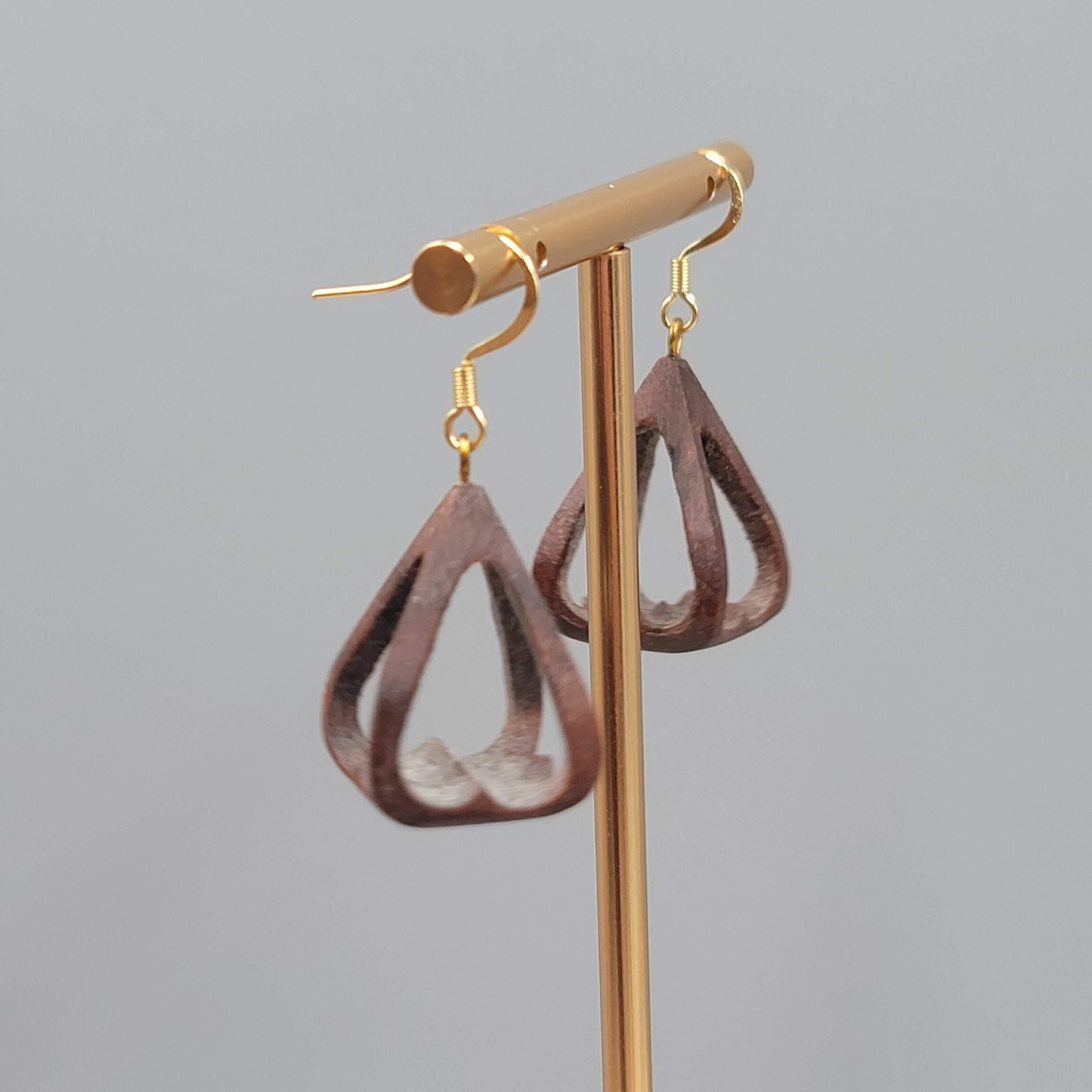 Vintage Hand Carved Wood Pierced Earrings Dangle 1″