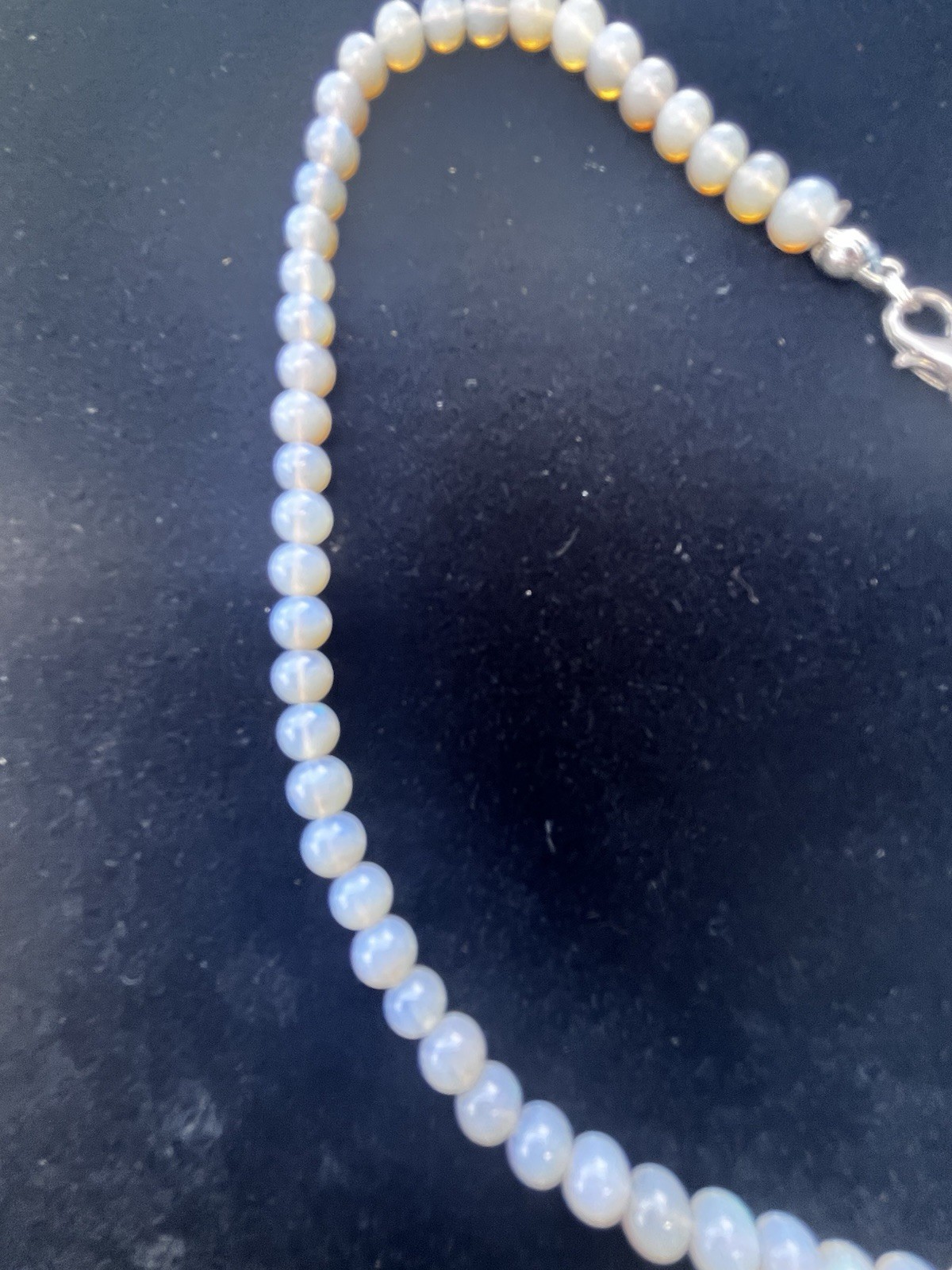Australian Opal Bead Necklace SS Silver Clasp Round Beads Good Color 18” #1