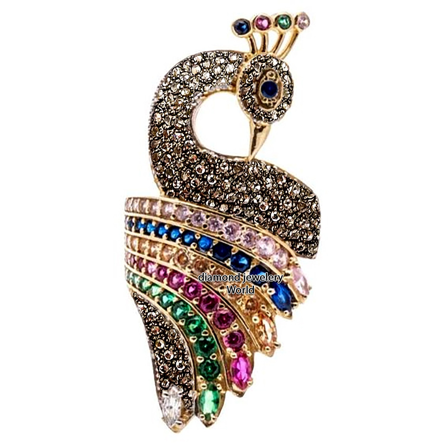 Stunning 2.88ctw Rose Cut Diamond Gemstone Silver Victorian Peacock Ring Jewelry
