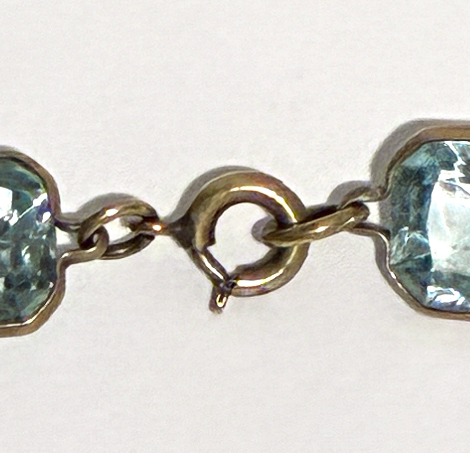 VTG CZECH Blue Bezel Set Rectangle Faceted Crystal GF Brass RIVIÈRE NECKLACE