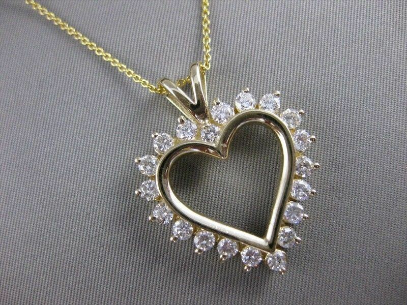 ESTATE 1.51CTW DIAMOND CLASSIC MEDIUM OPEN HEART 14KT YELLOW GOLD PENDANT #17570