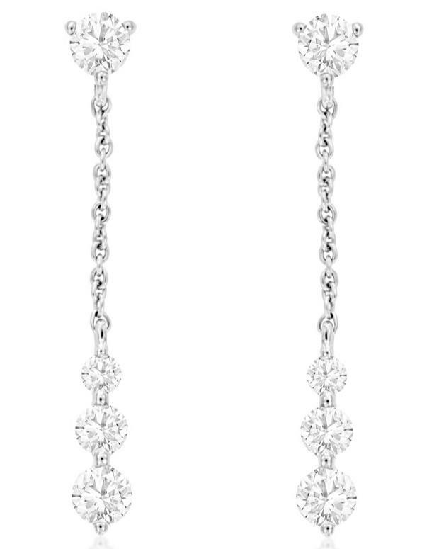 ESTATE .45CT DIAMOND 14KT WHITE GOLD 3 STONE SOLITAIRE JOURNEY HANGING EARRINGS