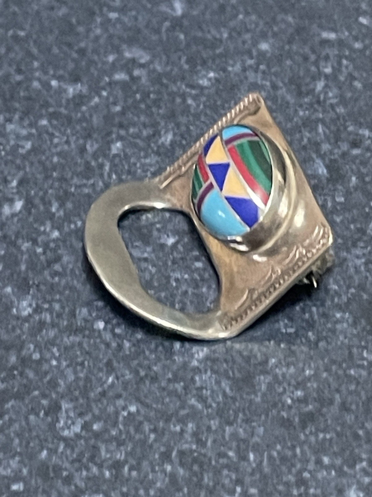 Vtg Ben Chavez Multi-stone Mosaic Sterling Eyeglass Holder Pin/Brooch N/A Navajo