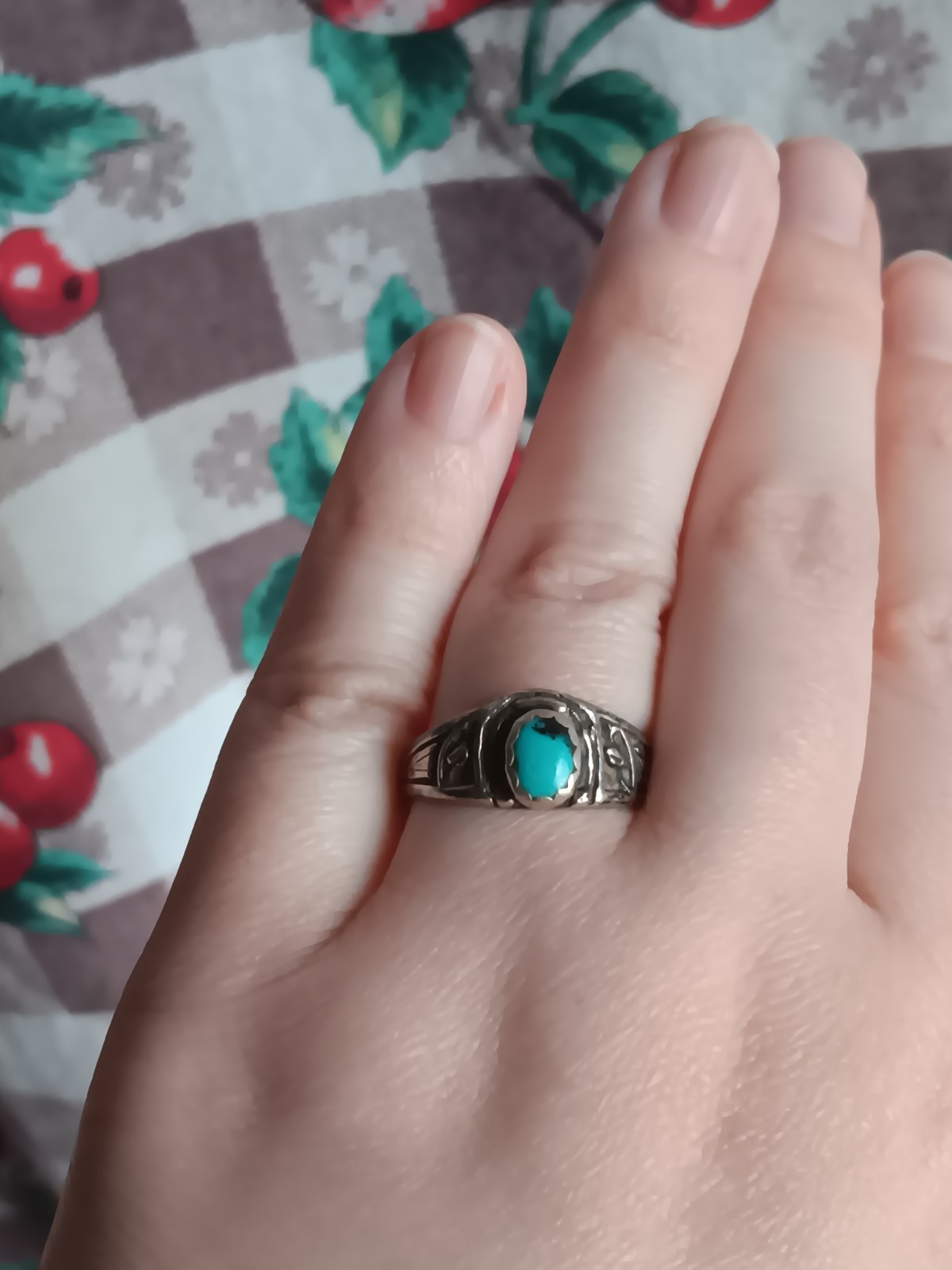 Vtg *Bent Band* Sterling Silver Turquoise Ring Southwestern Sombrero Size 6.75