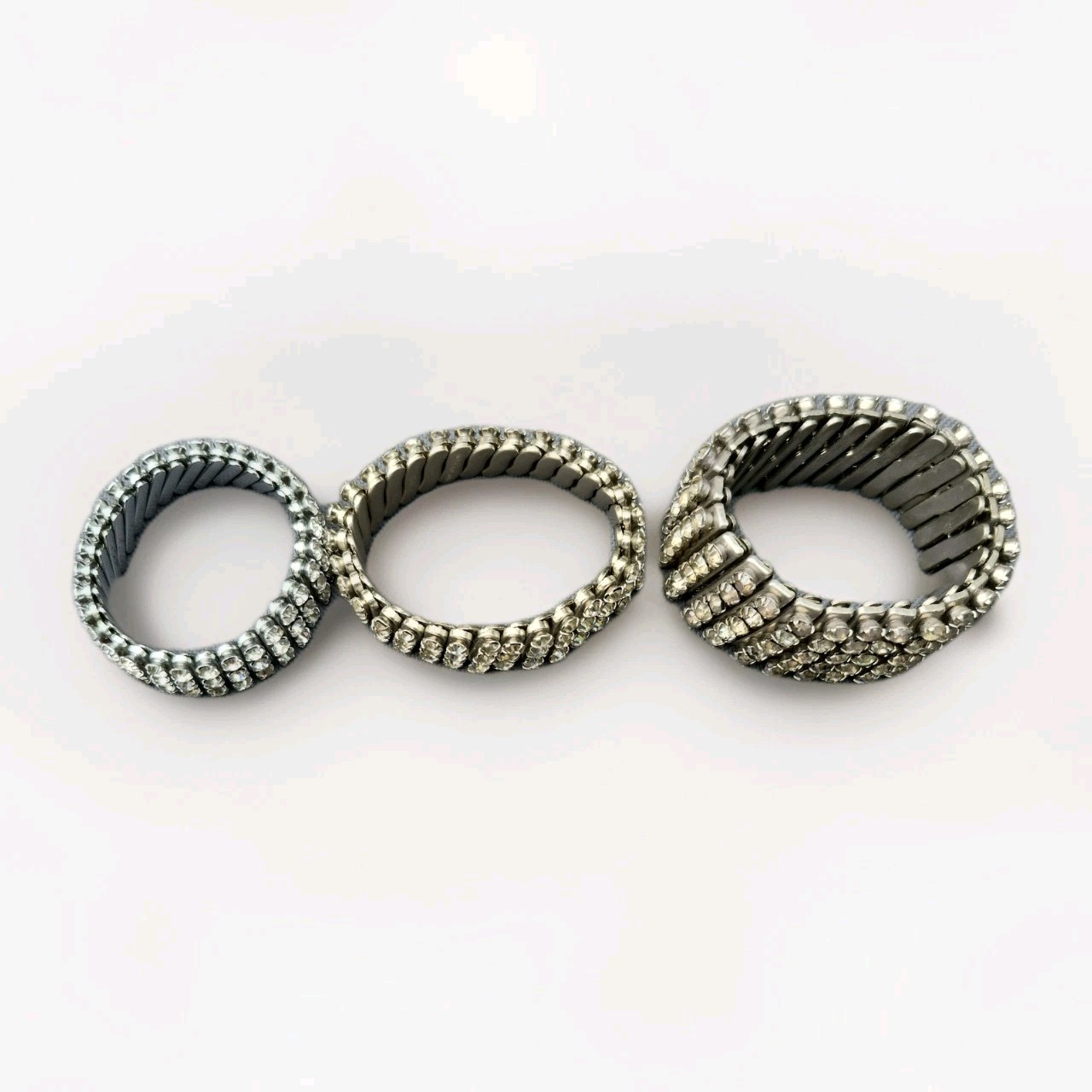 3 Vintage Rhinestone Expansion Bracelets Mid Century Stackable Japan Hong Kong