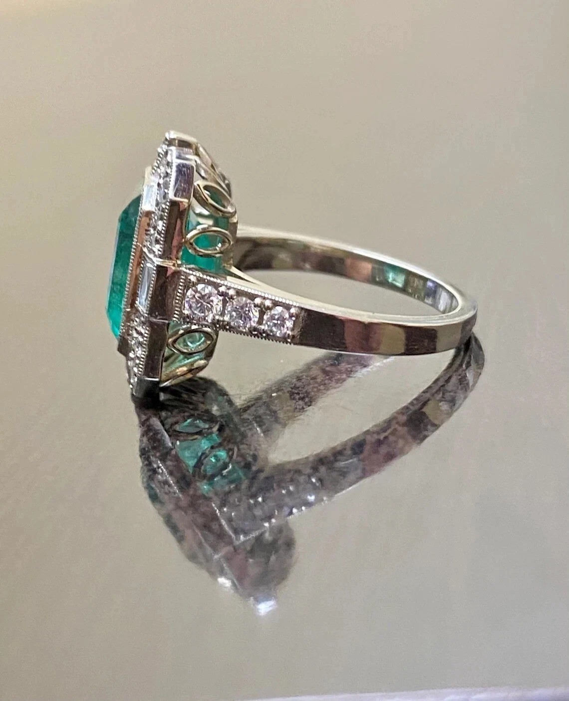 3.65Ct Art Deco Vintage Lab Created Emerald Diamond Engagement 925 Silver Ring