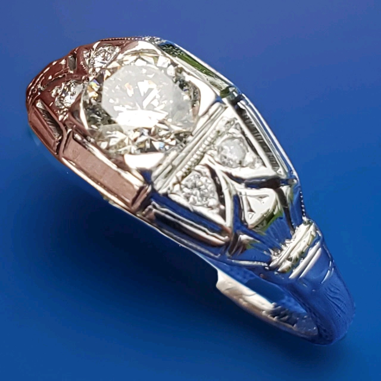 Original EARTH MINED DIAMOND Deco Engagement Ring Gatsby ERA Solitaire 14K GOLD