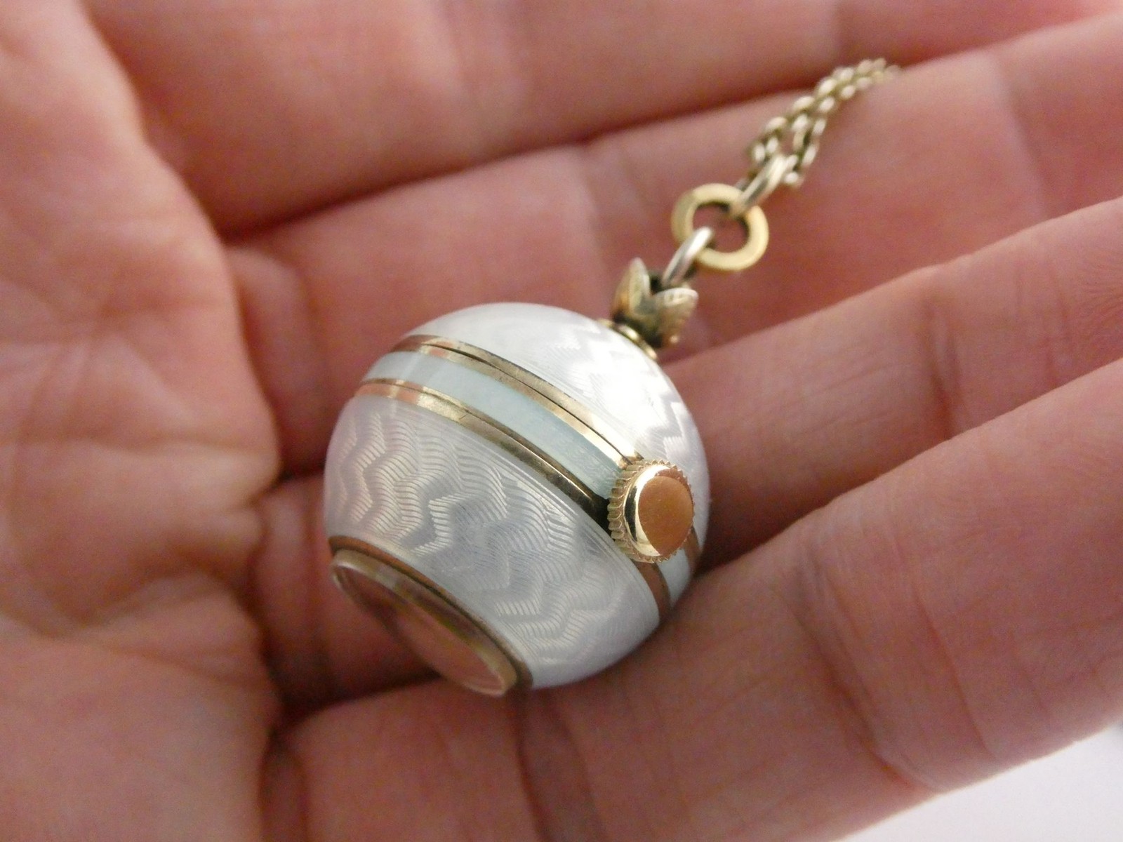 Gubelin Swiss White Guilloche Enamel Watch Necklace Sterling Silver WORKING 30g