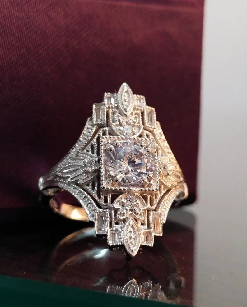1.5Ct Art Deco Style Lab Created Diamond 14K White Gold FN Filigree Wedding Ring