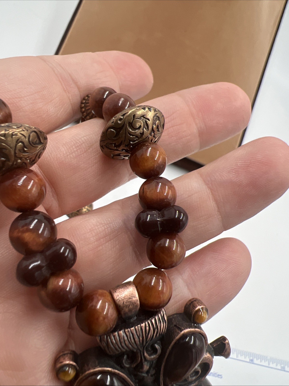 Vintage Leonard Craig Designer Necklace Real Stones & Glass Jadeite Tiger’s Eye