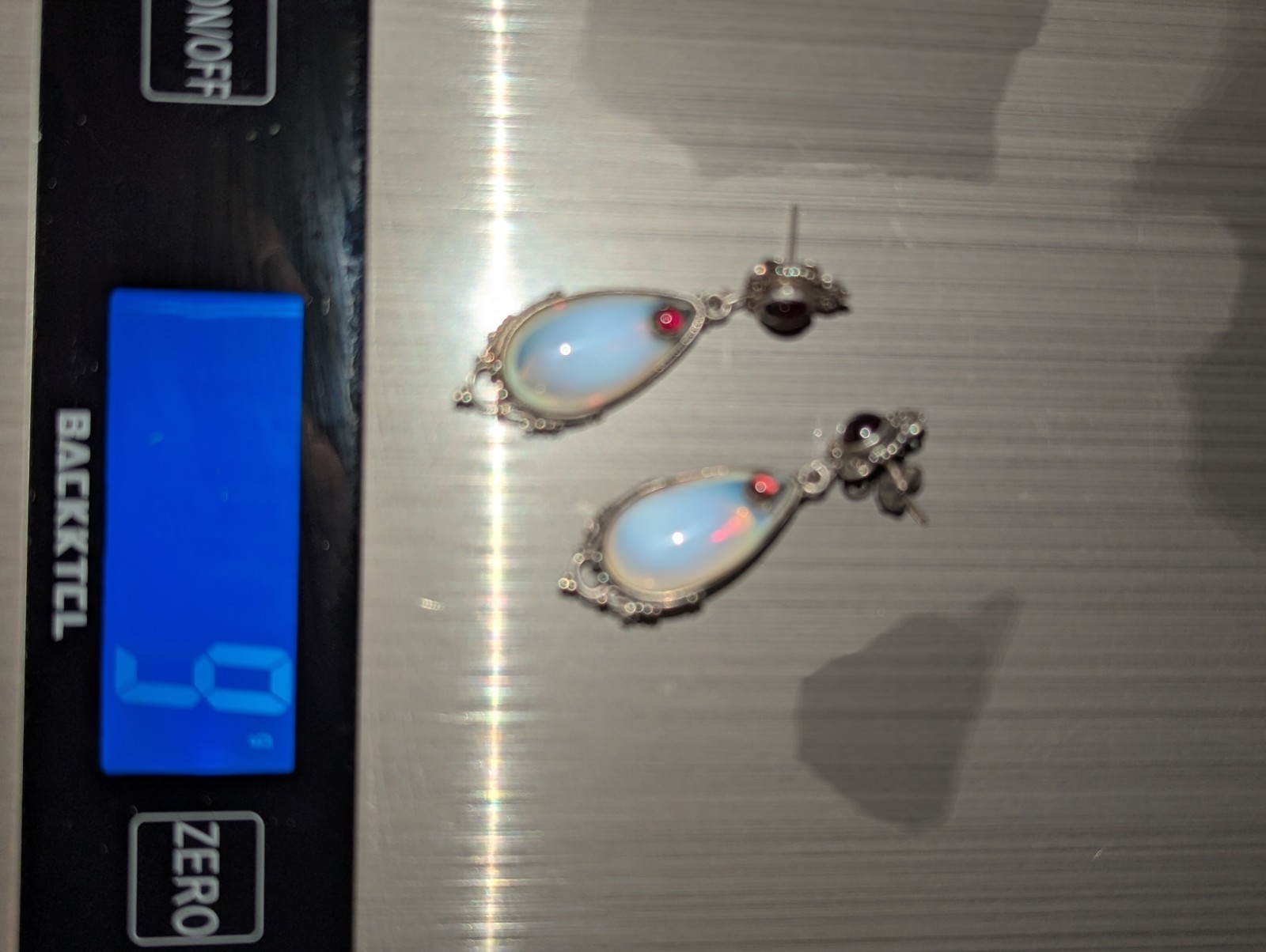 Oboline Or Moonstone and Garnet Dangle Vintage Earrings. One of A Kind Earrings