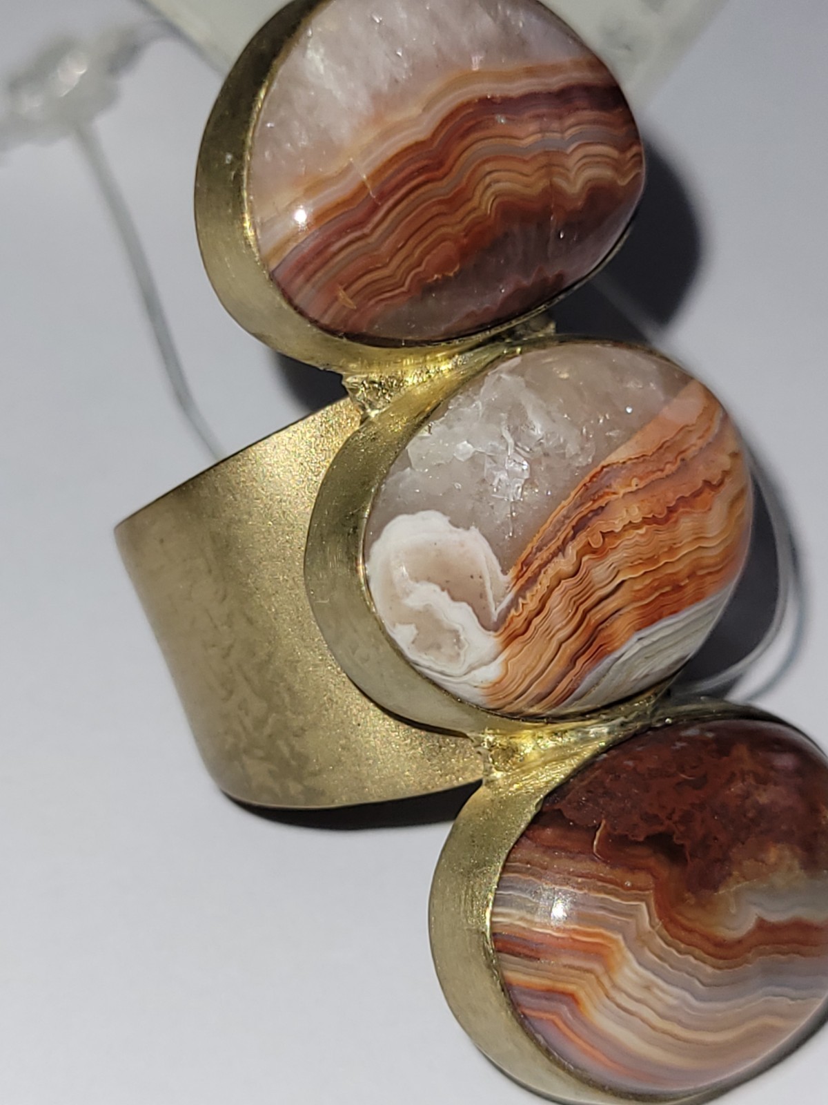 Vintage Aureus & Argent Ring Goldtone Multicolored Agate Statement Sz 6 Signed