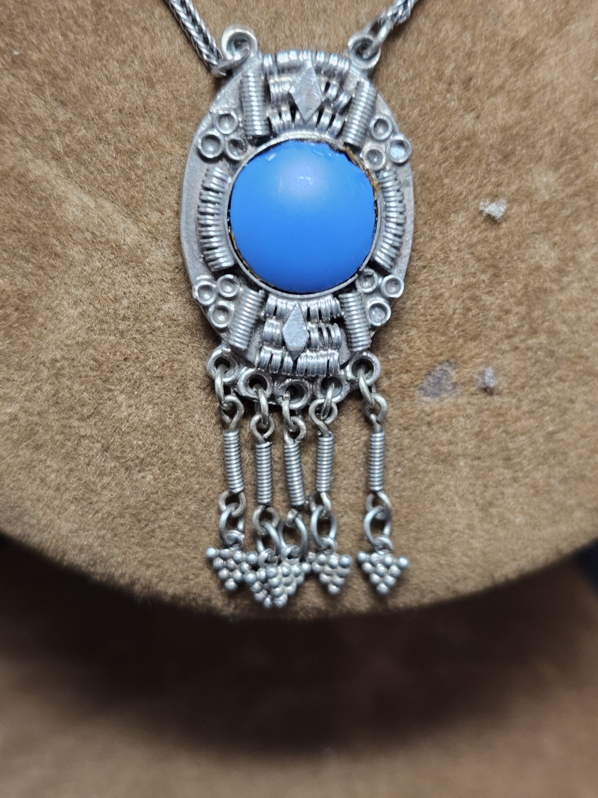 SILVER 800 TURQUOISE NECKLACE VINTAGE JEWELLERY COLLECTABLES GIFT