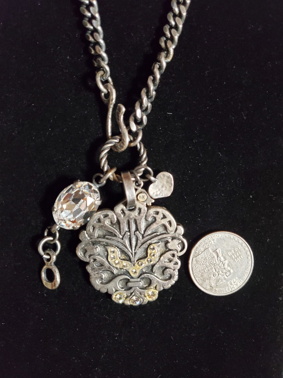 New Signed Silver Toned Metal Medallion Shield Necklace Charms Gift Unisex Adult
