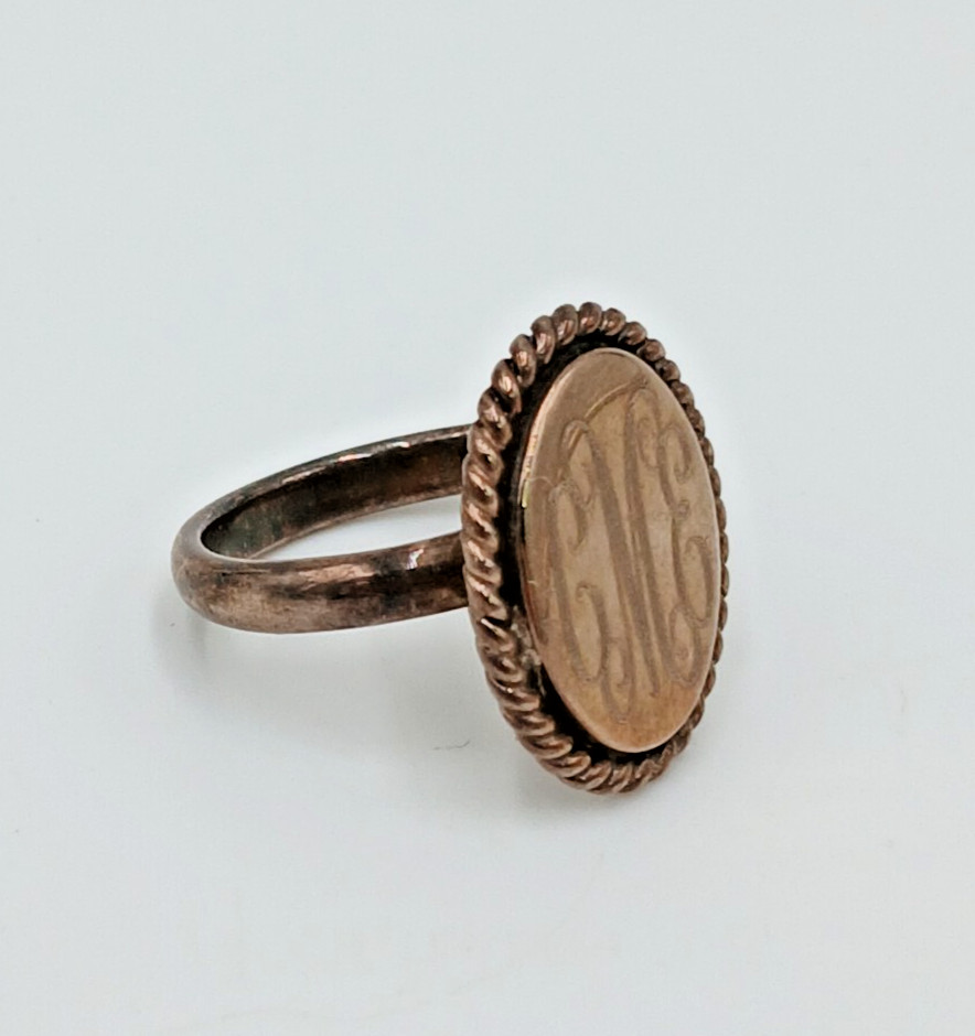 VTG 925 Monogram CME CEM Signet Ring Sz 4.75 Sterling Silver 5g Engraved Oval