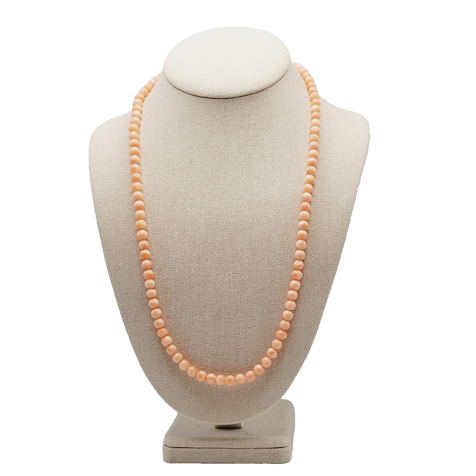 Genuine Pink Peach Blush Coral Bead 6mm Necklace Alloy Clasp Tested 25 inch