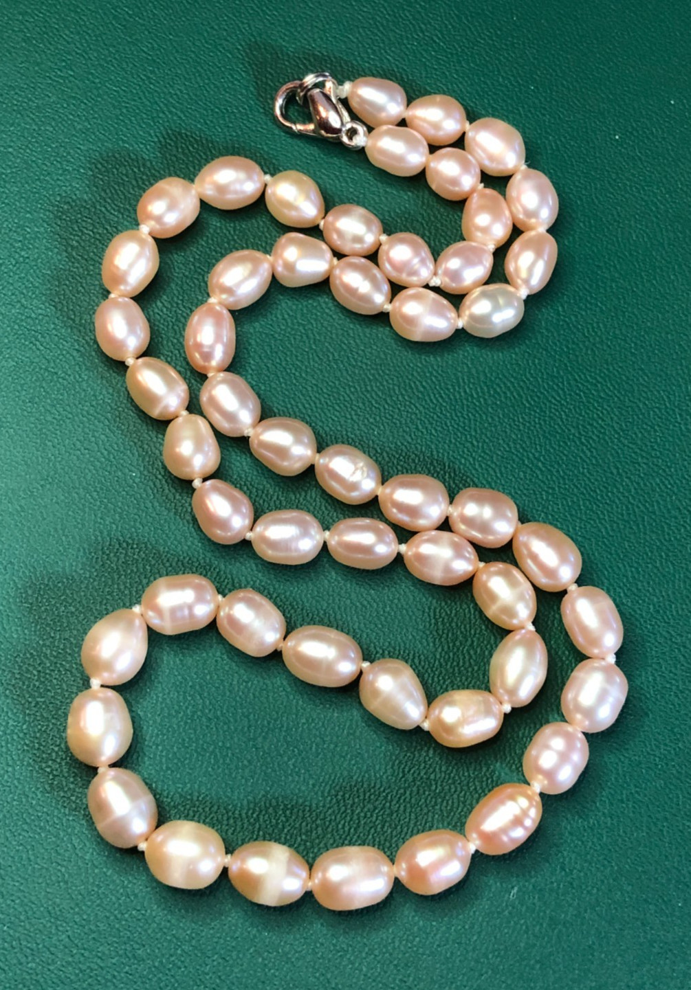 Vintage Peach Genuine Cultured Pearl Strand Necklace Baroque Knotted 16″ P21