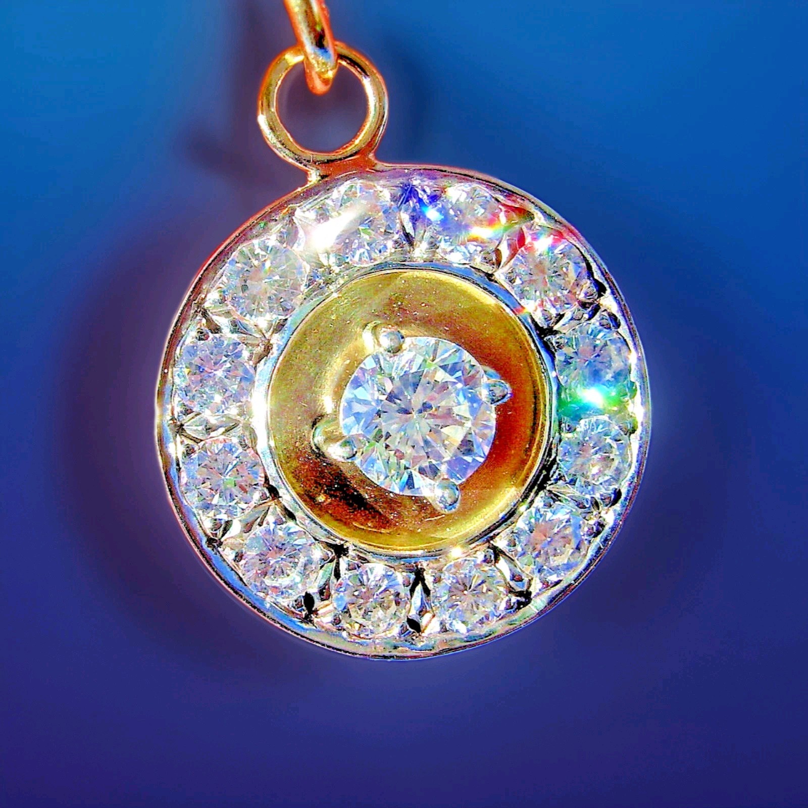 Original EARTH MINED DIAMOND Deco Pendant Vintage Halo SOLID 14K GOLD Medallion