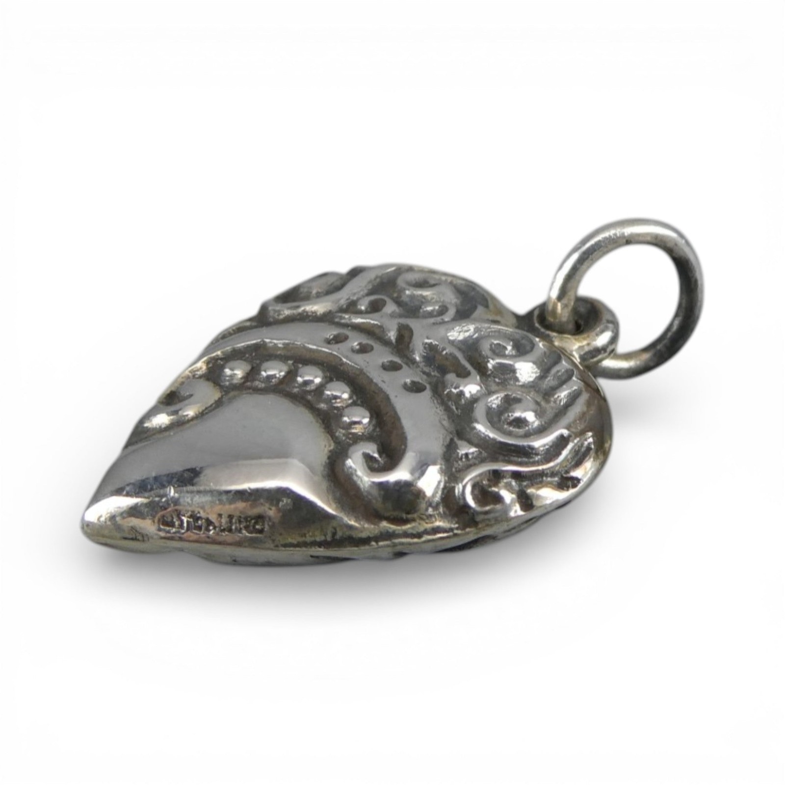 Sterling Silver HEART Charm for Bracelet SCROLL Necklace Pendant VINTAGE New OLD