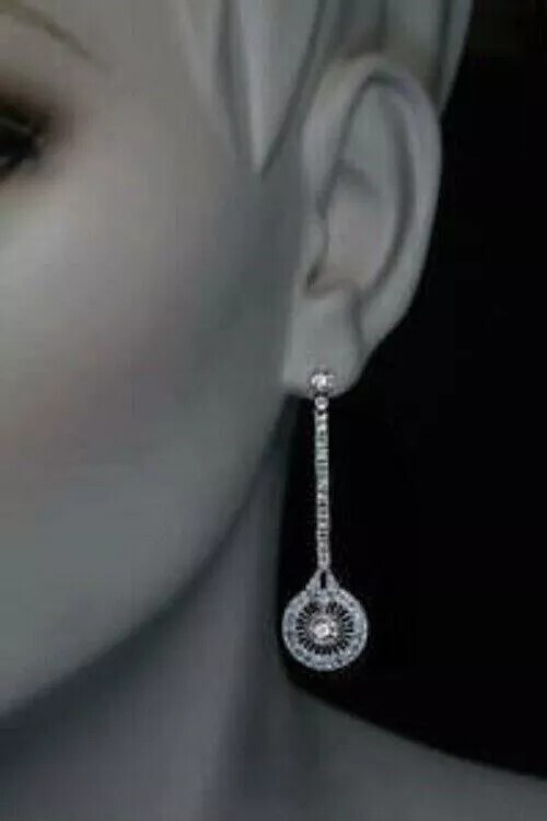 Vintage Art Deco Round Lab Created Diamond 925 Silver Engagement Drop Earrings