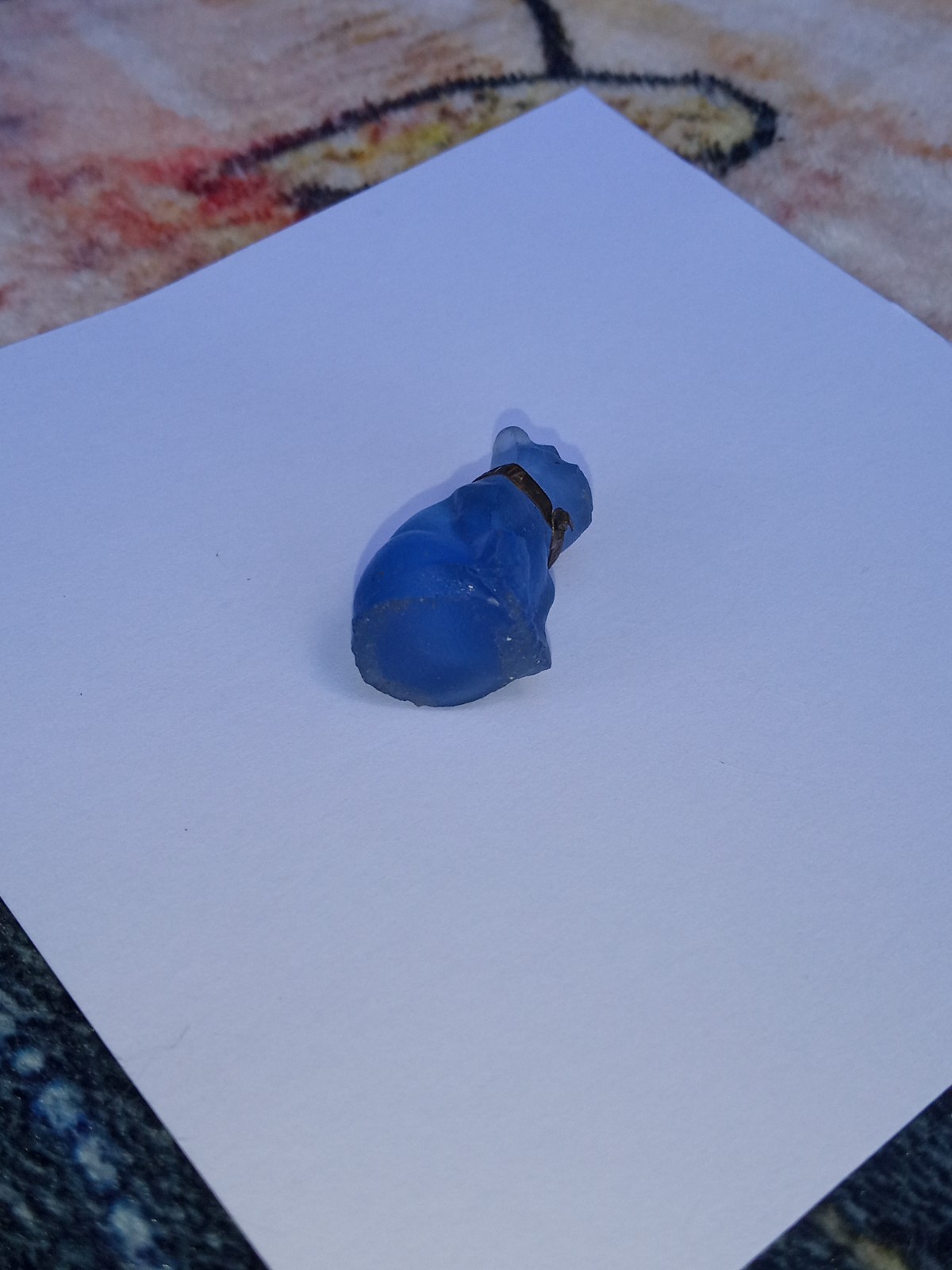 Antique, Vintage Czech Blue Pug, Bulldog Cracker Jack Glass Charm, Prize, 1″