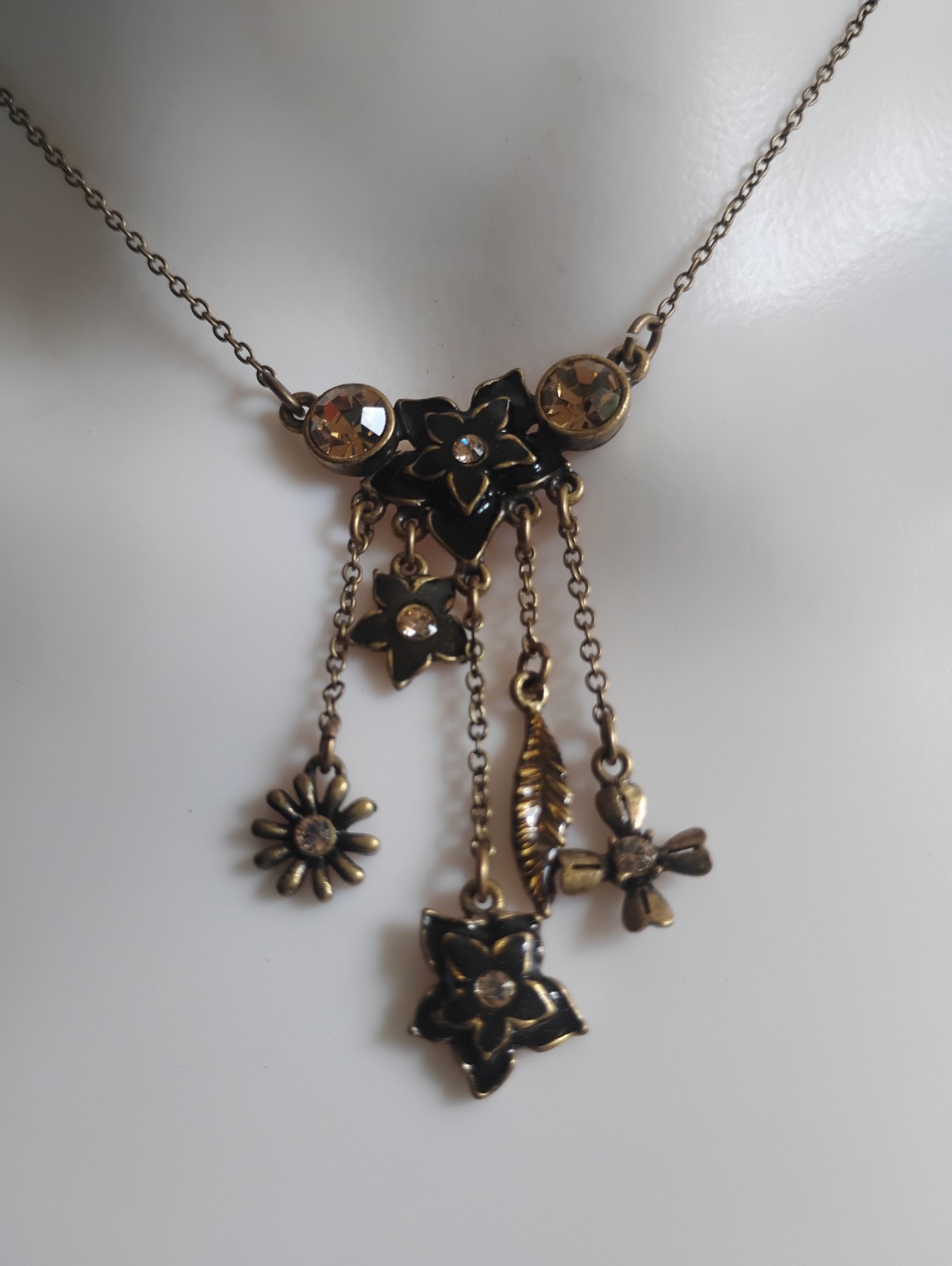 Pilgrim Danish Necklace Floral Design Topaz Rhinestones –