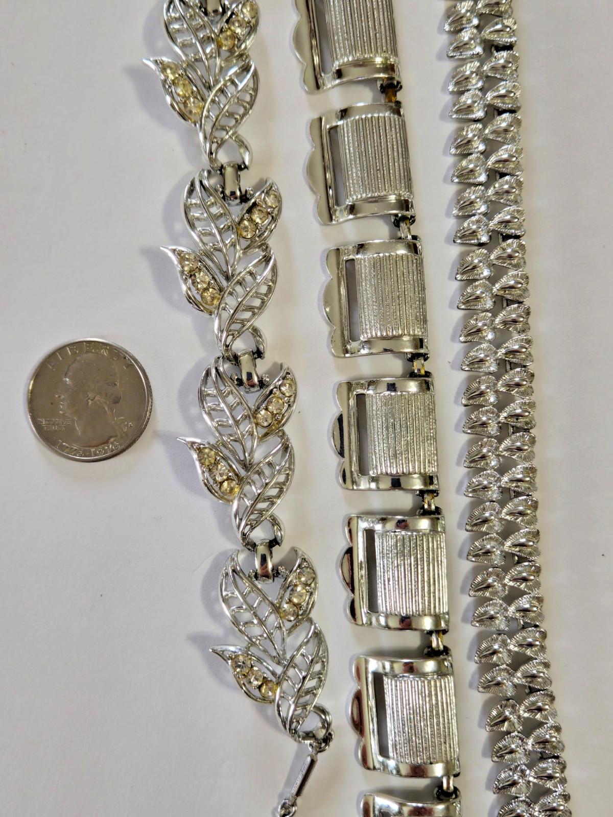 Coro Vintage Chunky Silvertone Necklaces, 2 Signed on Hook, 1 With Stone Accents