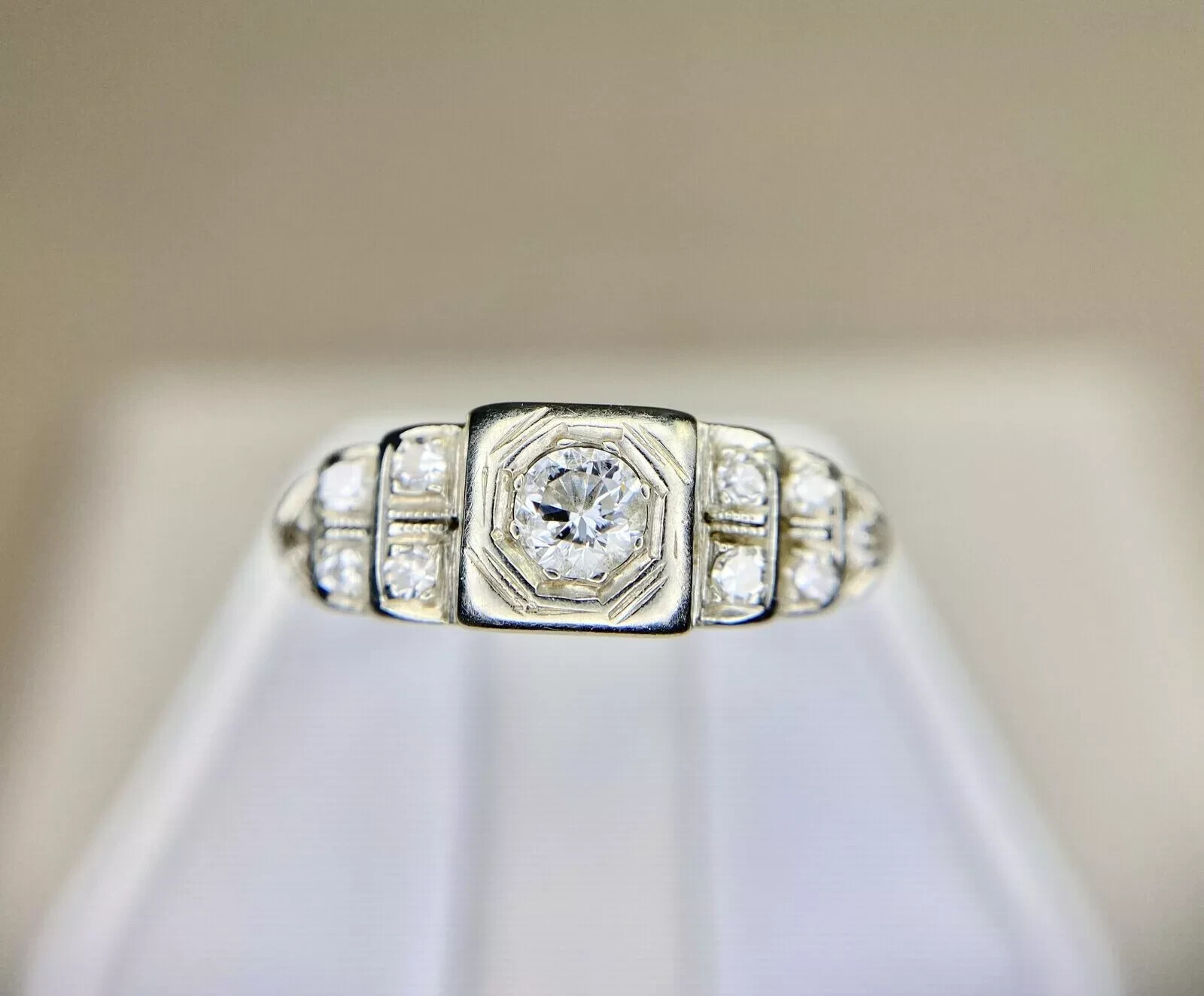 Art Deco Style 1CT Round Lab Created Diamond 14K White Gold FN Engagement Ring