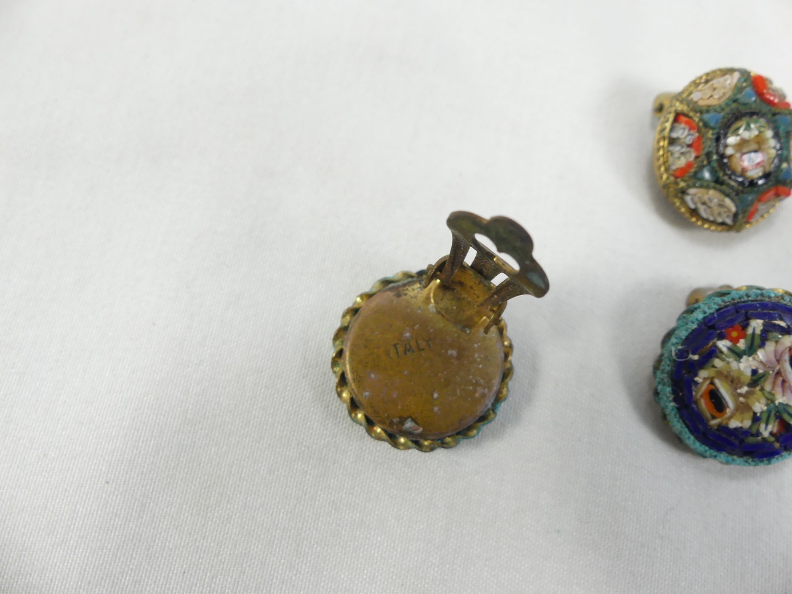 2 Pair Vintage Micro Mosaic Tile Made in Italy Clip on Earrings