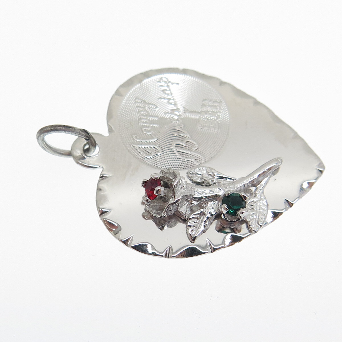 TOWN & COUNTRY Sterling Silver Vintage Rhinestone Happy Birthday Heart Pendant