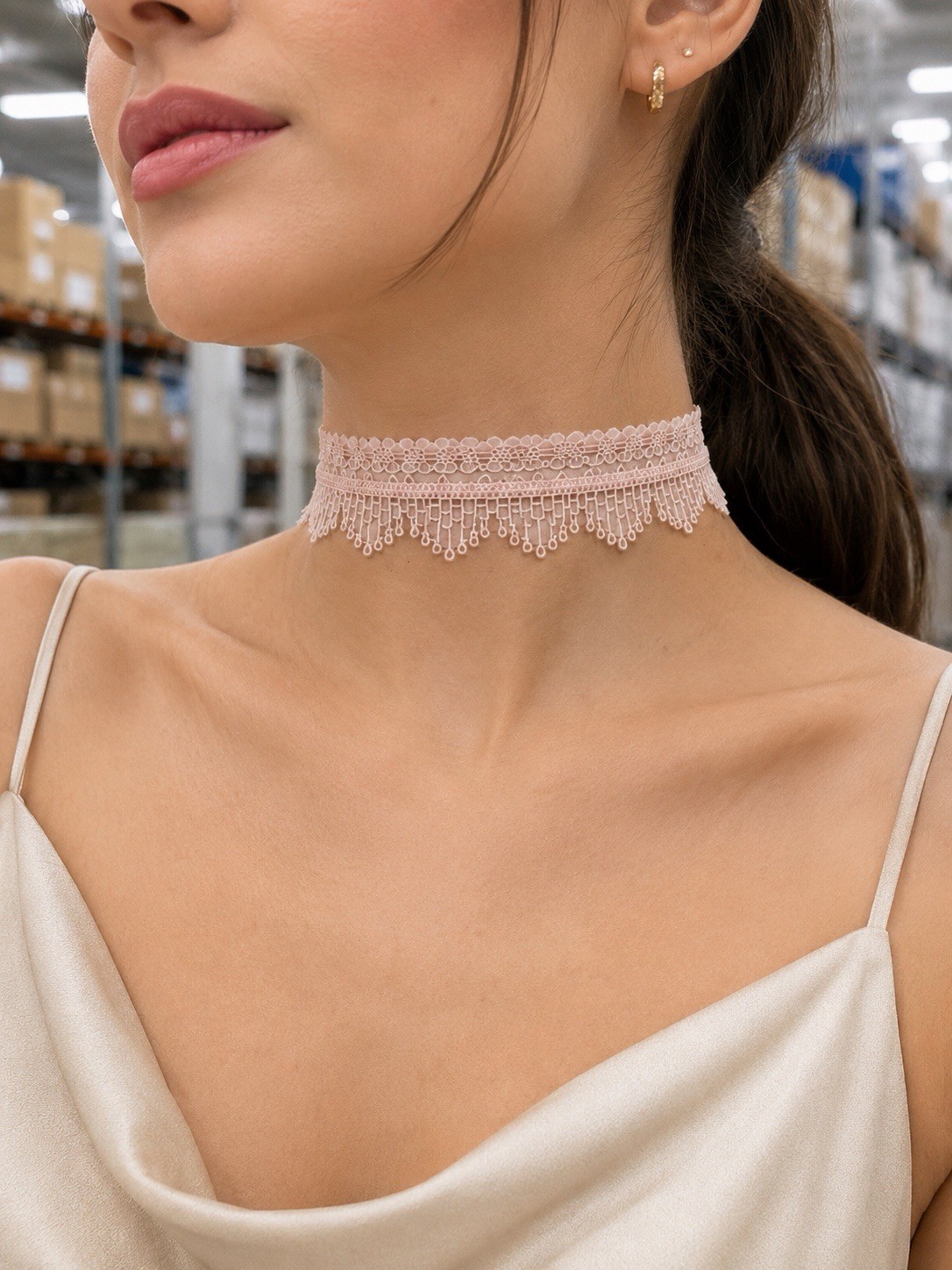 Pink Lace Choker Necklace – Elegant Vintage Style