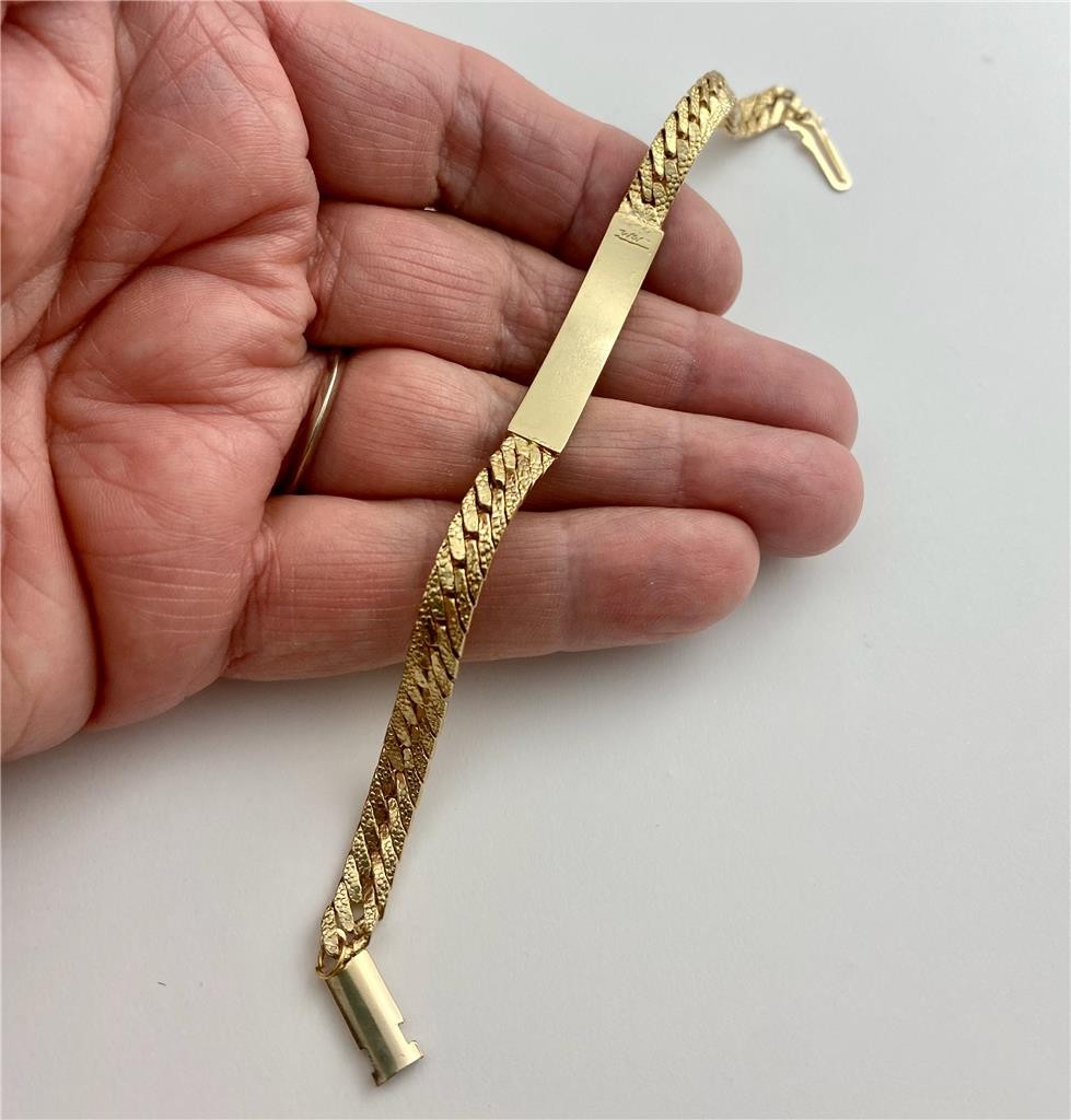 Vintage Gold Tone 6MM Wide Solid Link & Name Plate w/ Clear Crystals Bracelet 7″