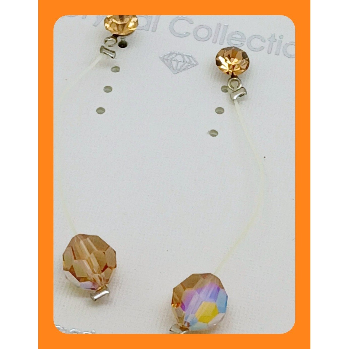 Vintage 1990s Swarovski Crystal Drop Earrings Amber New Old Stock USA Made