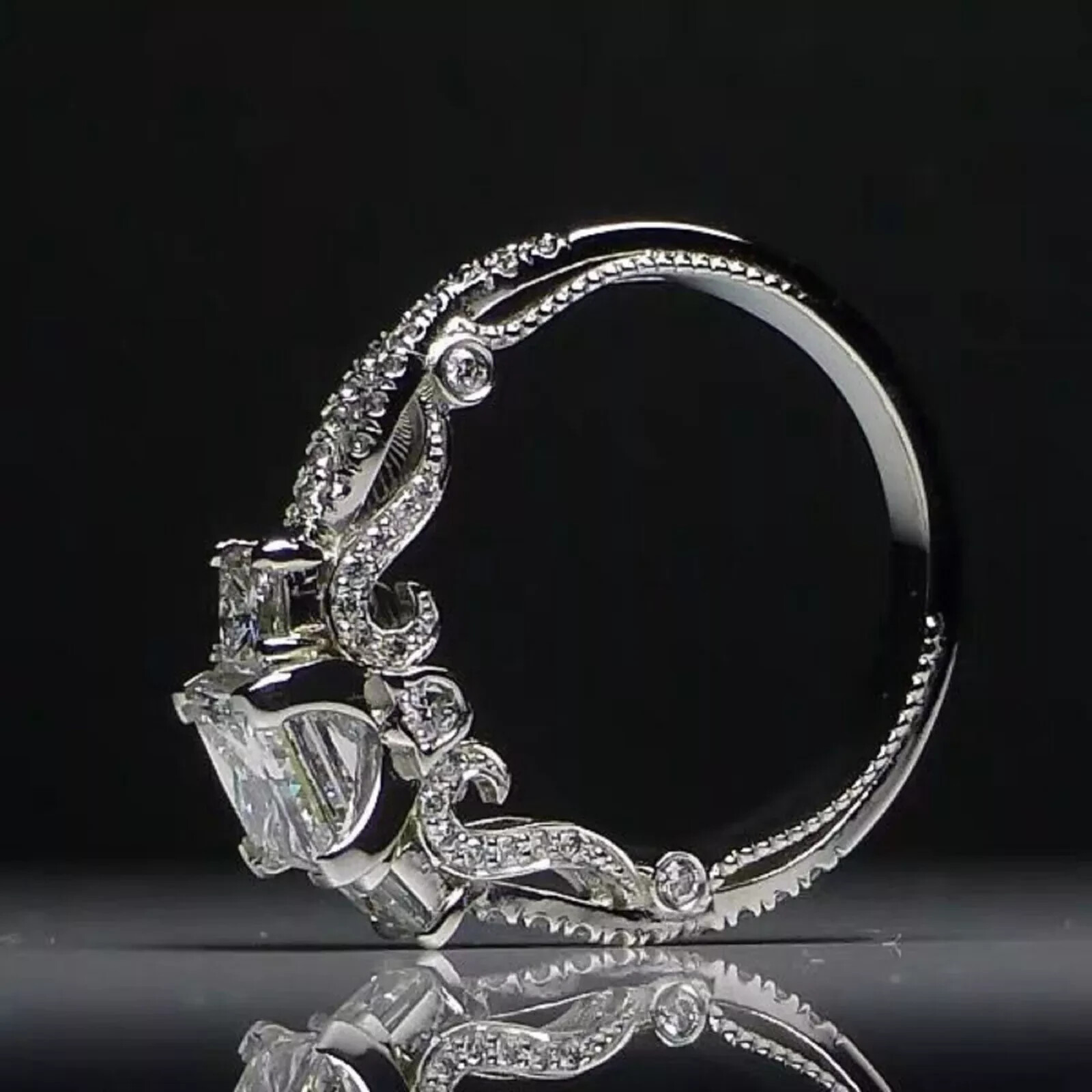 1.75Ct Princess Lab Created Diamond 14K White Gold Finish Anniversary Gift Ring