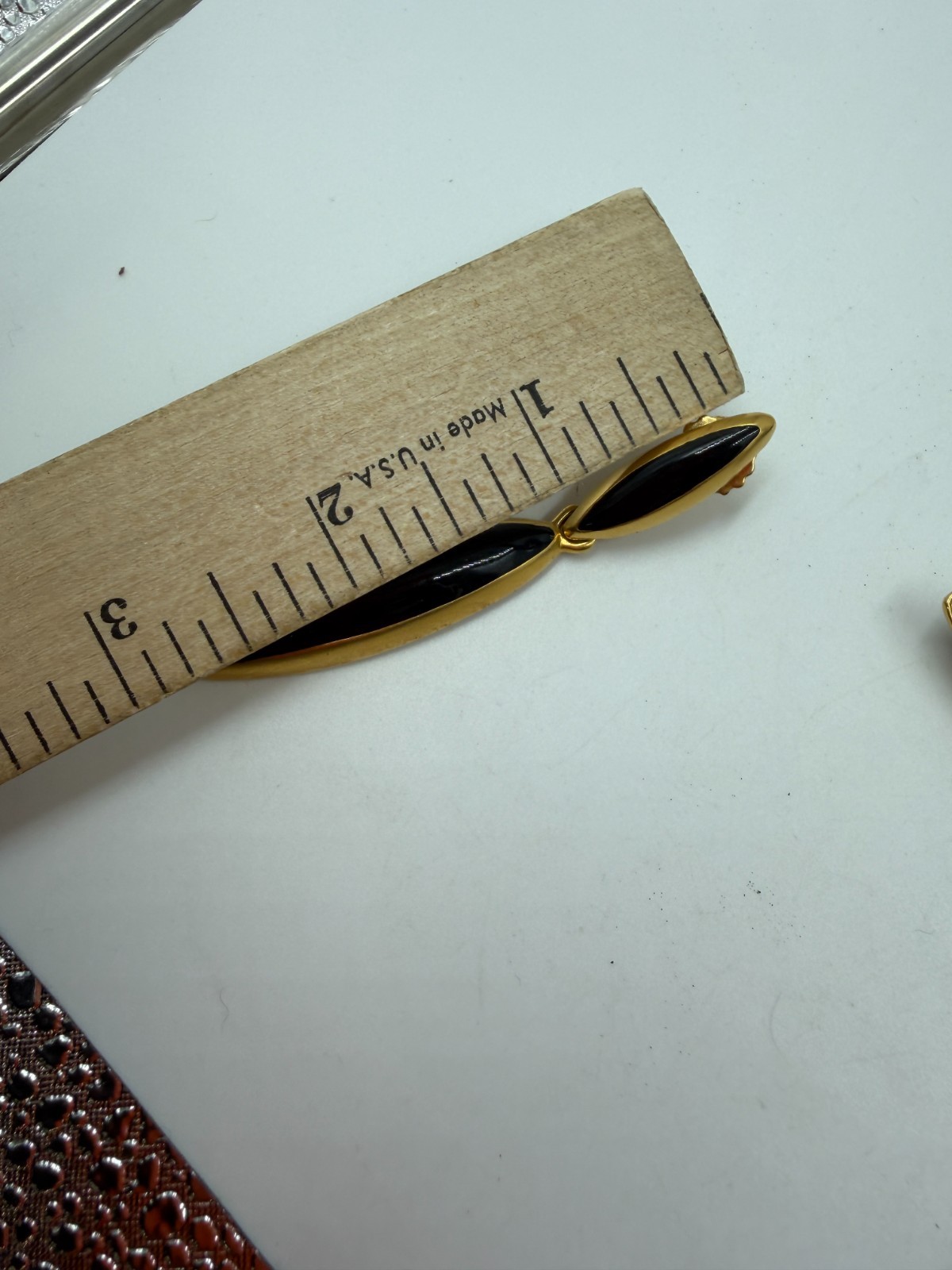 Vintage Earrings Black Enamel Pierced Elongated Statement Drop 3 Inches