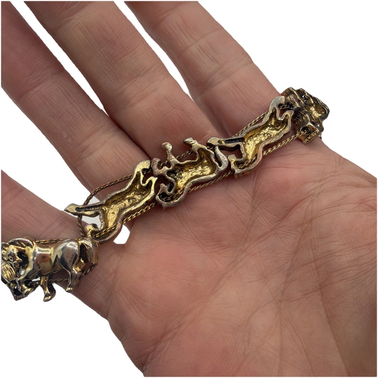 Vintage Running Horses Slide Bracelet – Gold Tone Equestrian Charm Jewelry