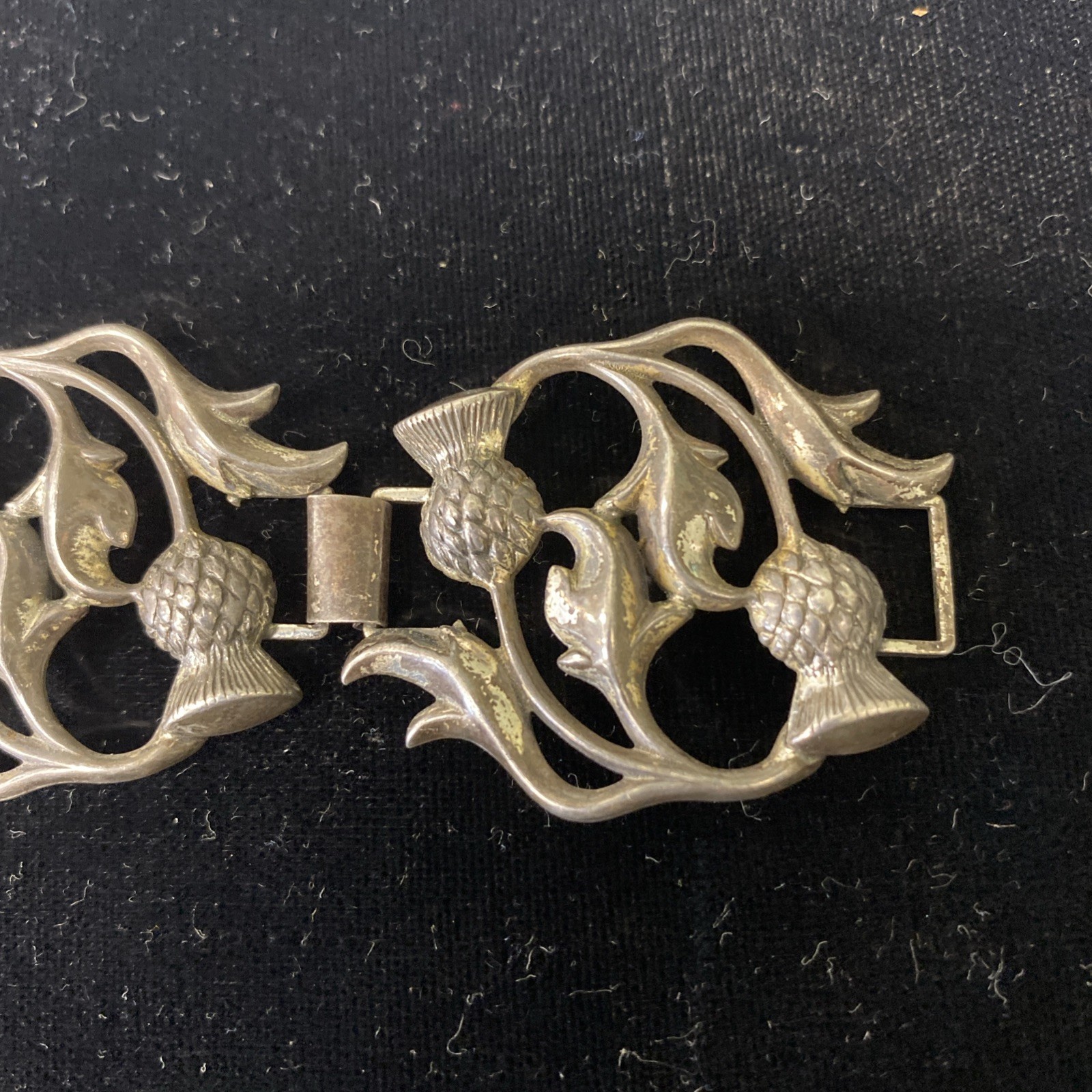 Sterling Silver 7 Inch 30g Panel Bracelet A Repousse Design Of Scottish Thistles