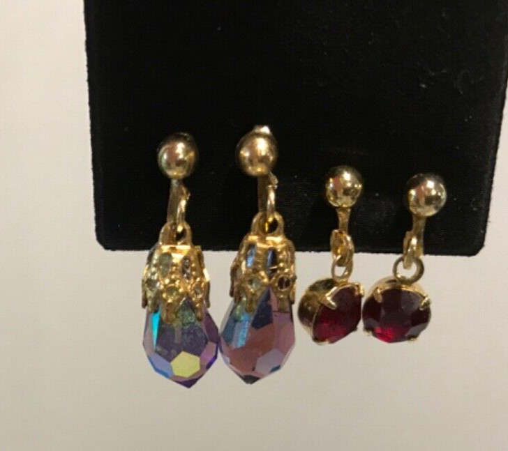 Vintage Gold Tone Rhinestone Clip Screw Back Earrings Lot of 4 Pair